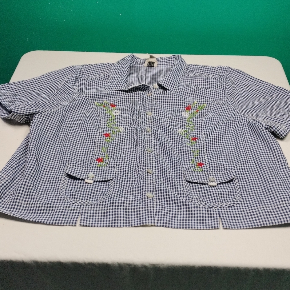 Teddi Blue and White Checkered Button Down Shirt Size 3X